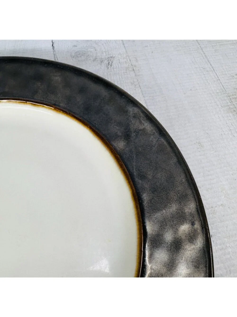 Cindy Crawford Metallic Bronze Hammer Rim Cream Ceramic Dinner Plates Set of 4